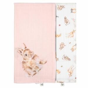 NEW WRENDALE DESIGNS INC. little forest woodland animal muslin gift set in pink